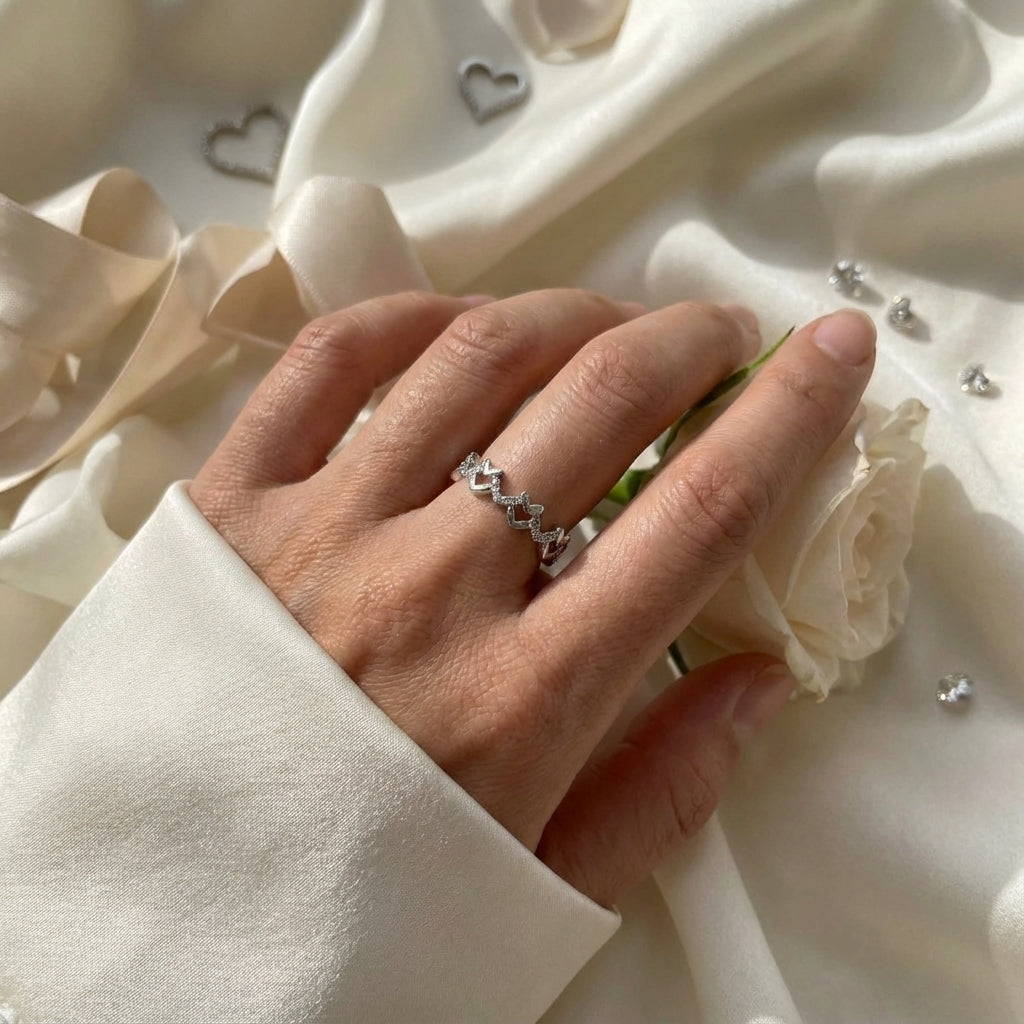 Silver Eternal Hearts Ring