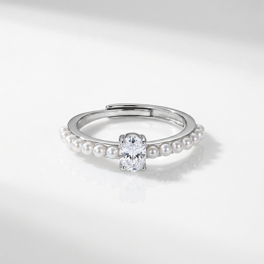 Silver Luna Pearl Ring