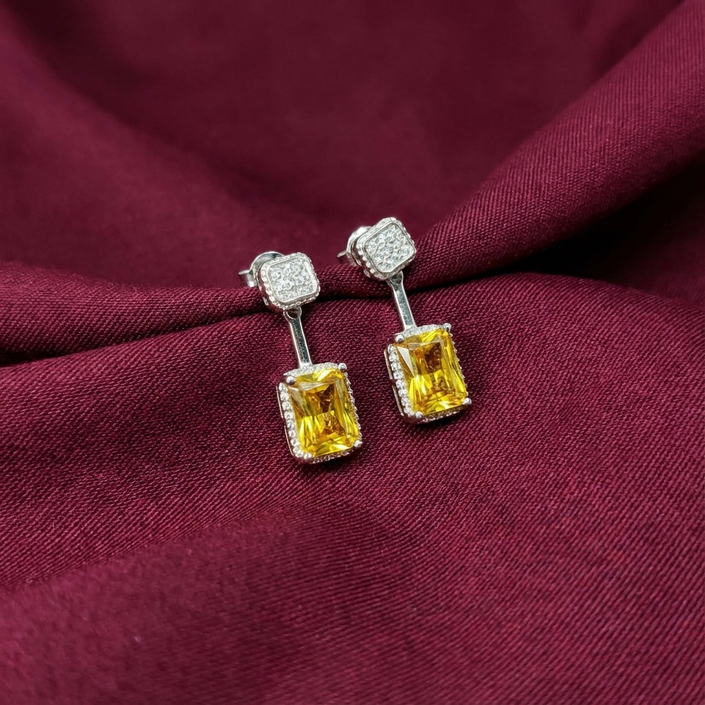 Luxury Silver Earrings With Yellow Gemstone - Work hard. Shine harder.