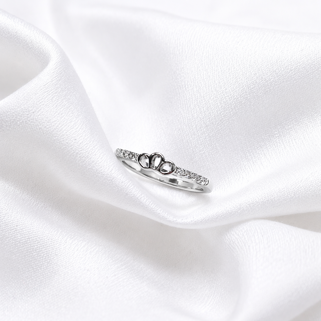 Elegant Silver Crown Ring with Pavé Accents
