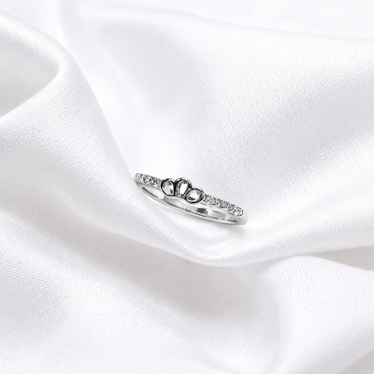 Elegant Silver Crown Ring with Pavé Accents
