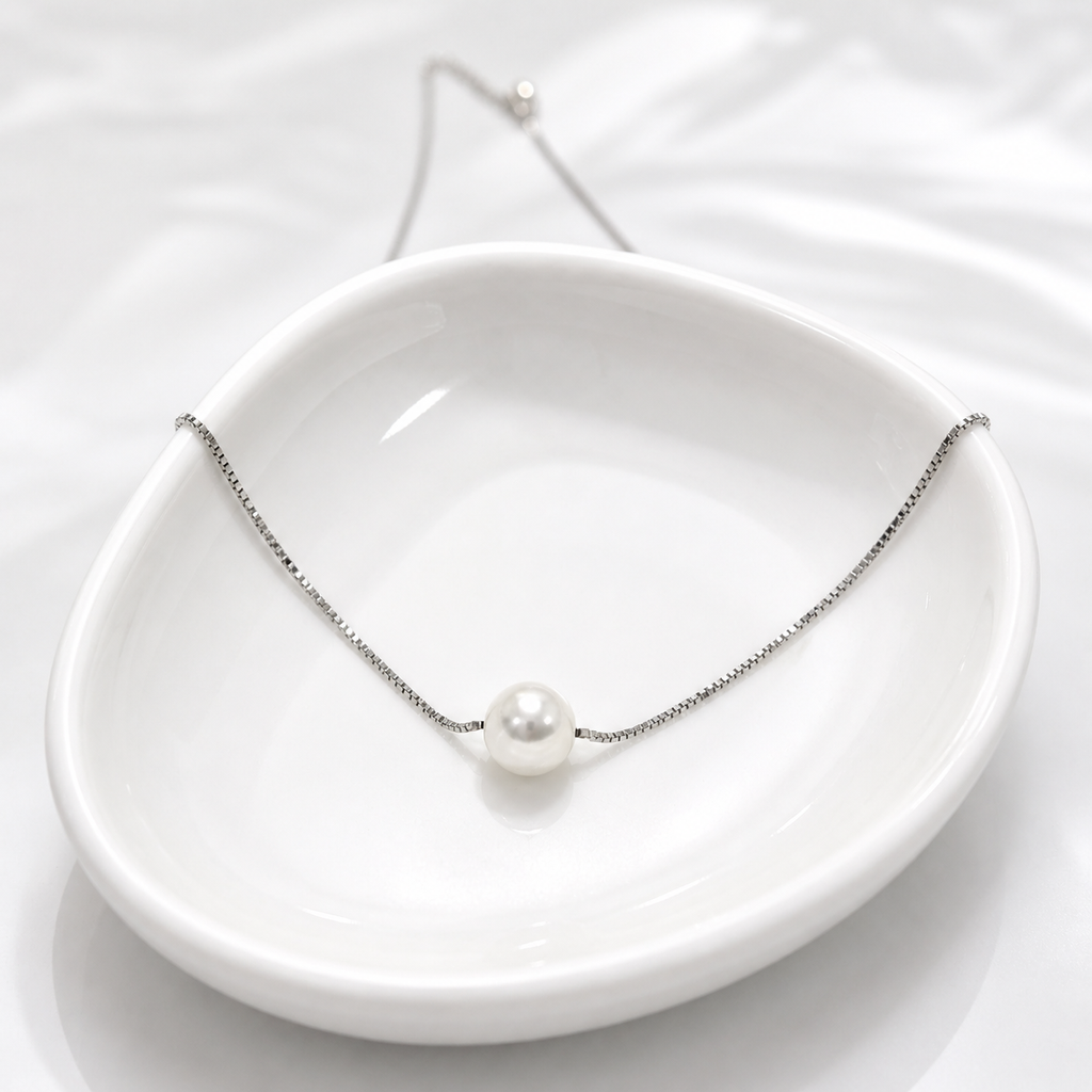 925 Silver Pearl Drop Necklace – Minimal Solitaire Chain for Women