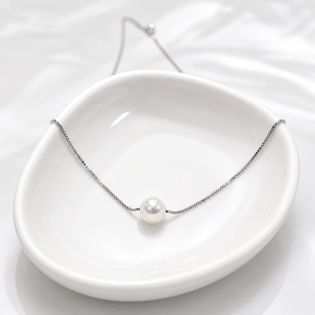 925 Silver Pearl Drop Necklace – Minimal Solitaire Chain for Women