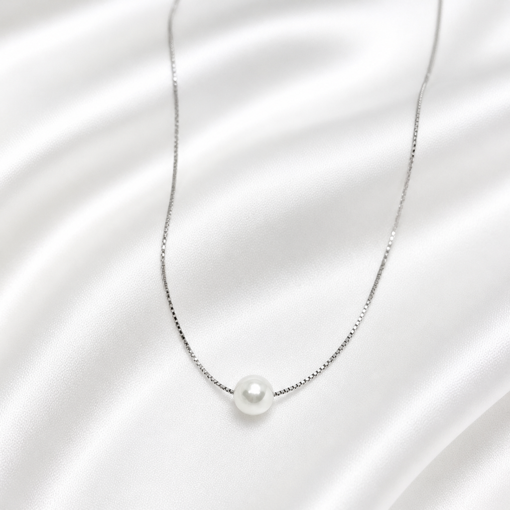 925 Silver Pearl Drop Necklace – Minimal Solitaire Chain for Women