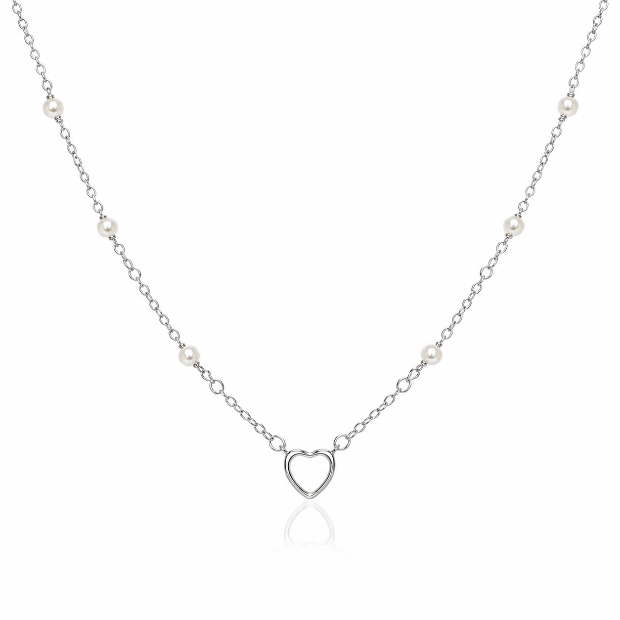 925 Silver Heart Pearl Necklace – Dainty Chain for Women
