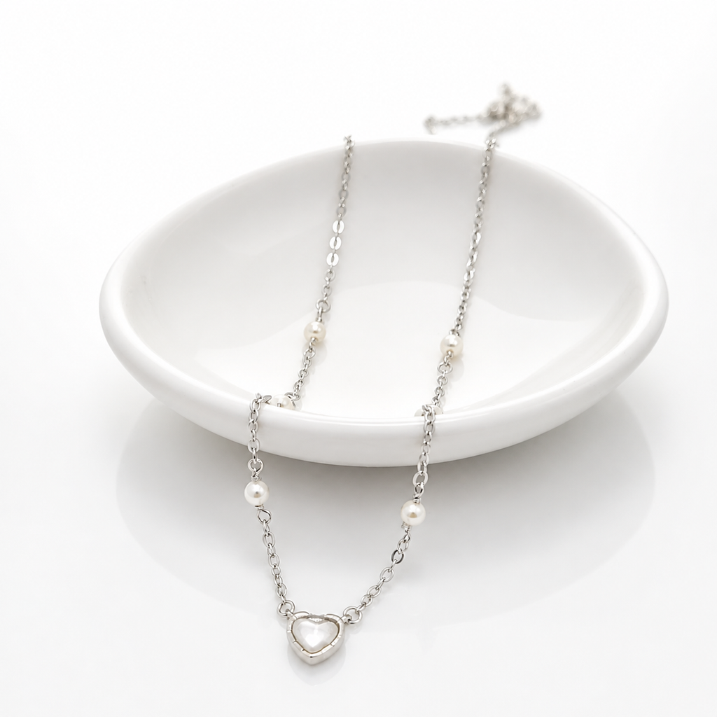 925 Silver Heart Pearl Necklace – Dainty Chain for Women