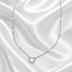 925 Silver Heart Pearl Necklace – Dainty Chain for Women