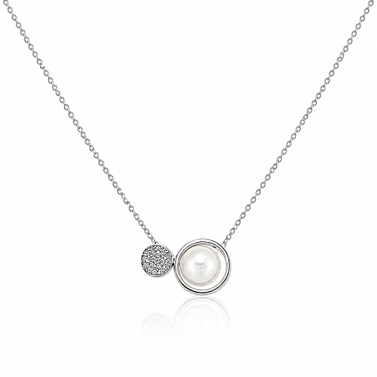 925 Silver Round Pearl Necklace – Elegant Minimal Chain for Women