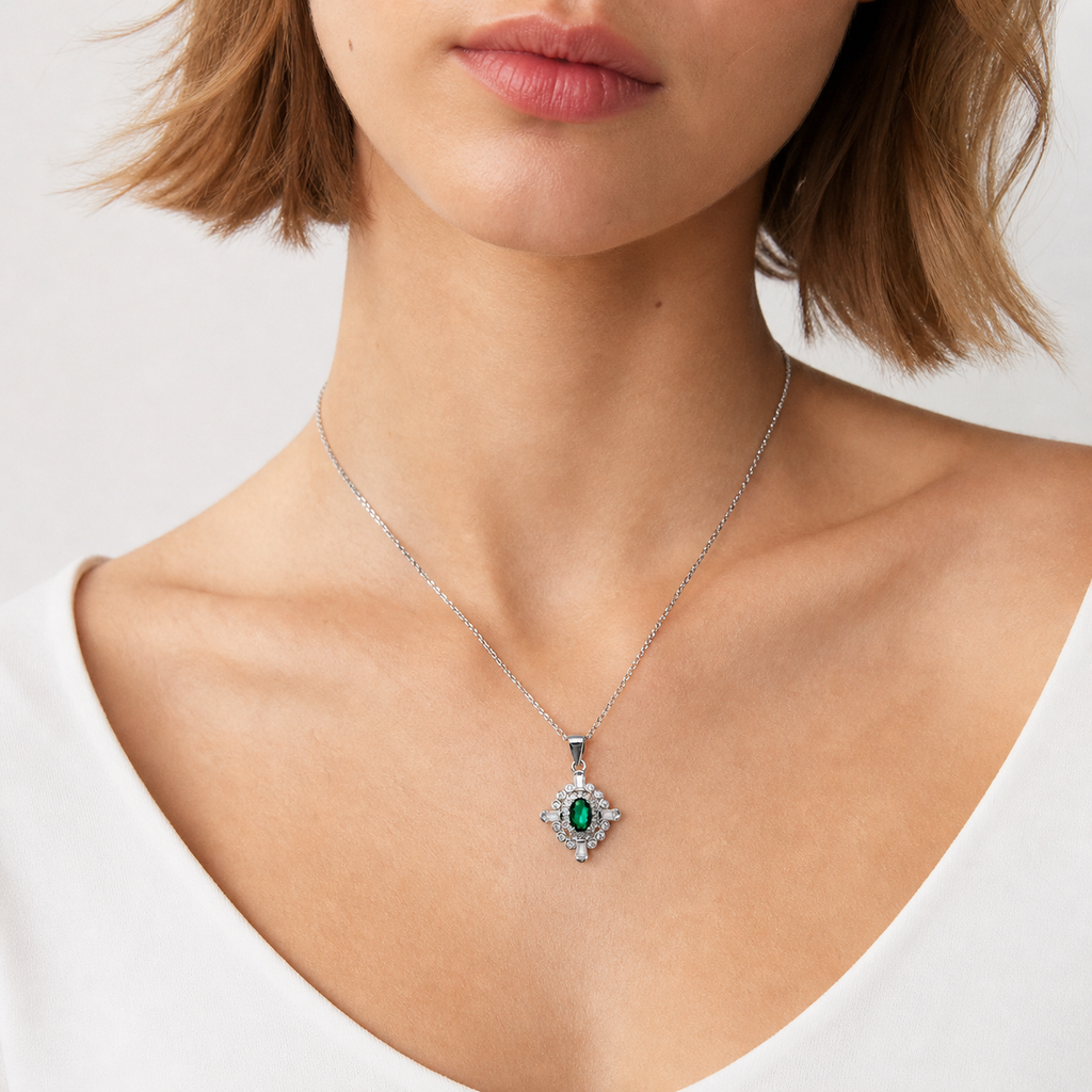 Green Emerald 925 Silver Necklace