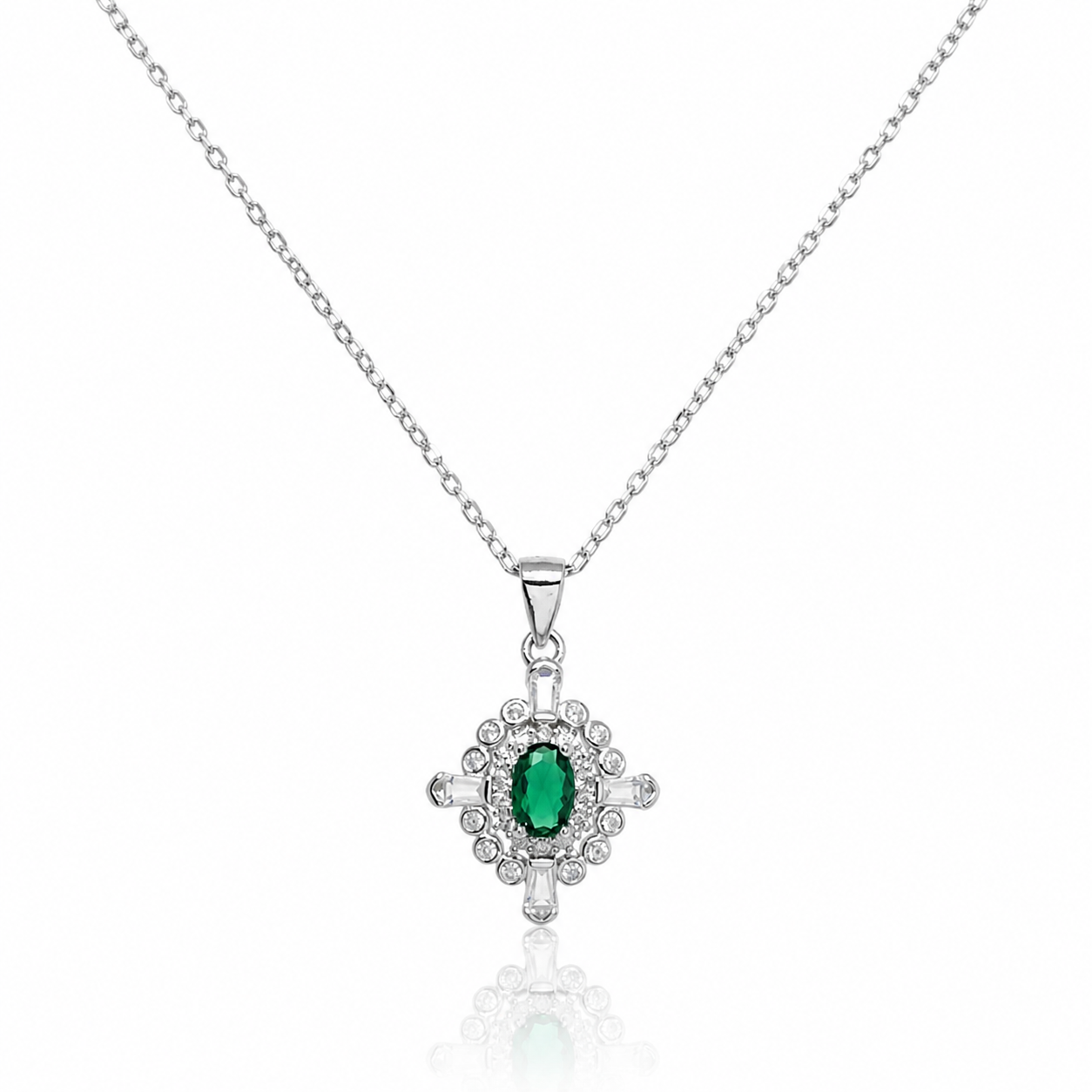 Green Emerald 925 Silver Necklace