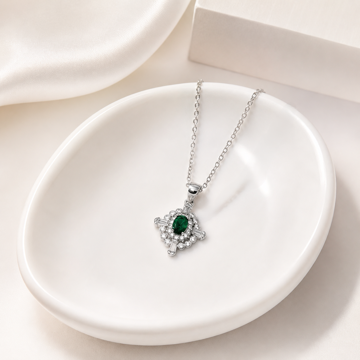 Green Emerald 925 Silver Necklace