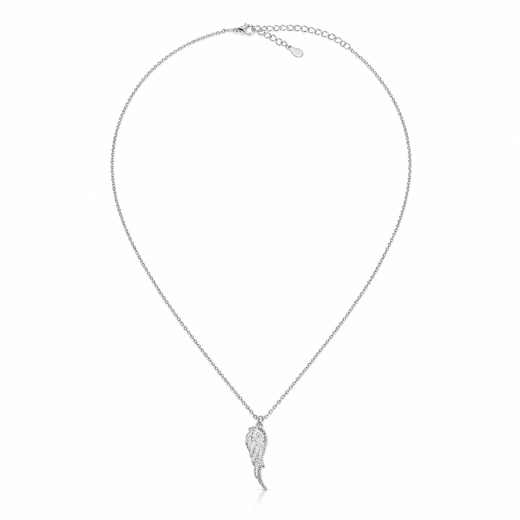 925 Silver Angel Wing Pendant Necklace – Sparkling Minimal Chain for Women