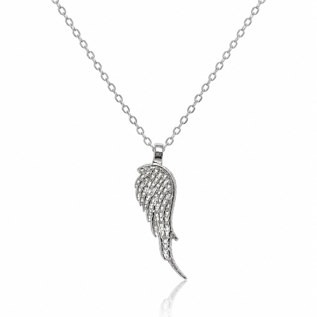 925 Silver Angel Wing Pendant Necklace – Sparkling Minimal Chain for Women