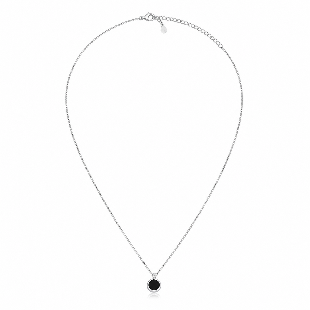 925 Silver Black Onyx Pendant Necklace – Elegant Round Chain for Women