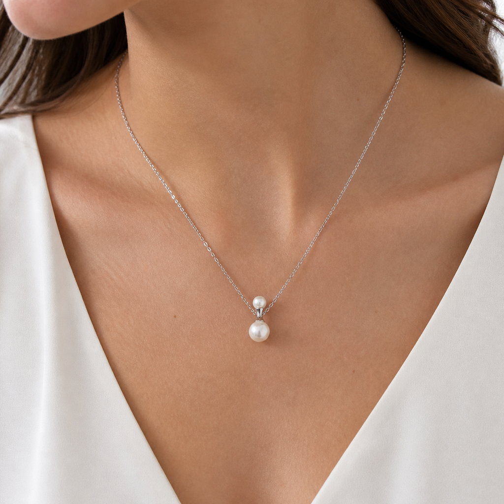 925 Silver Classic Pearl Pendant Necklace – Dainty Everyday Jewellery