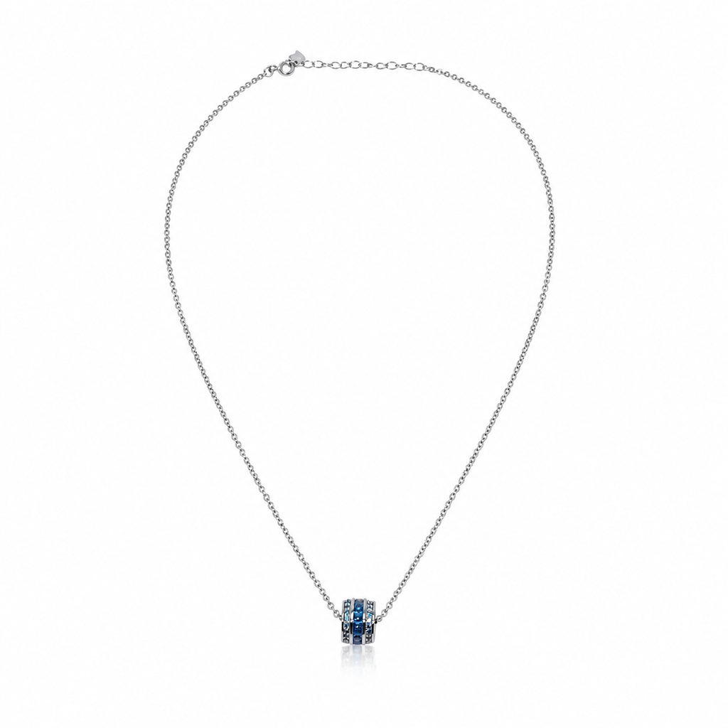 925 Silver Blue Stone Pendant Necklace – Elegant Round Charm Chain
