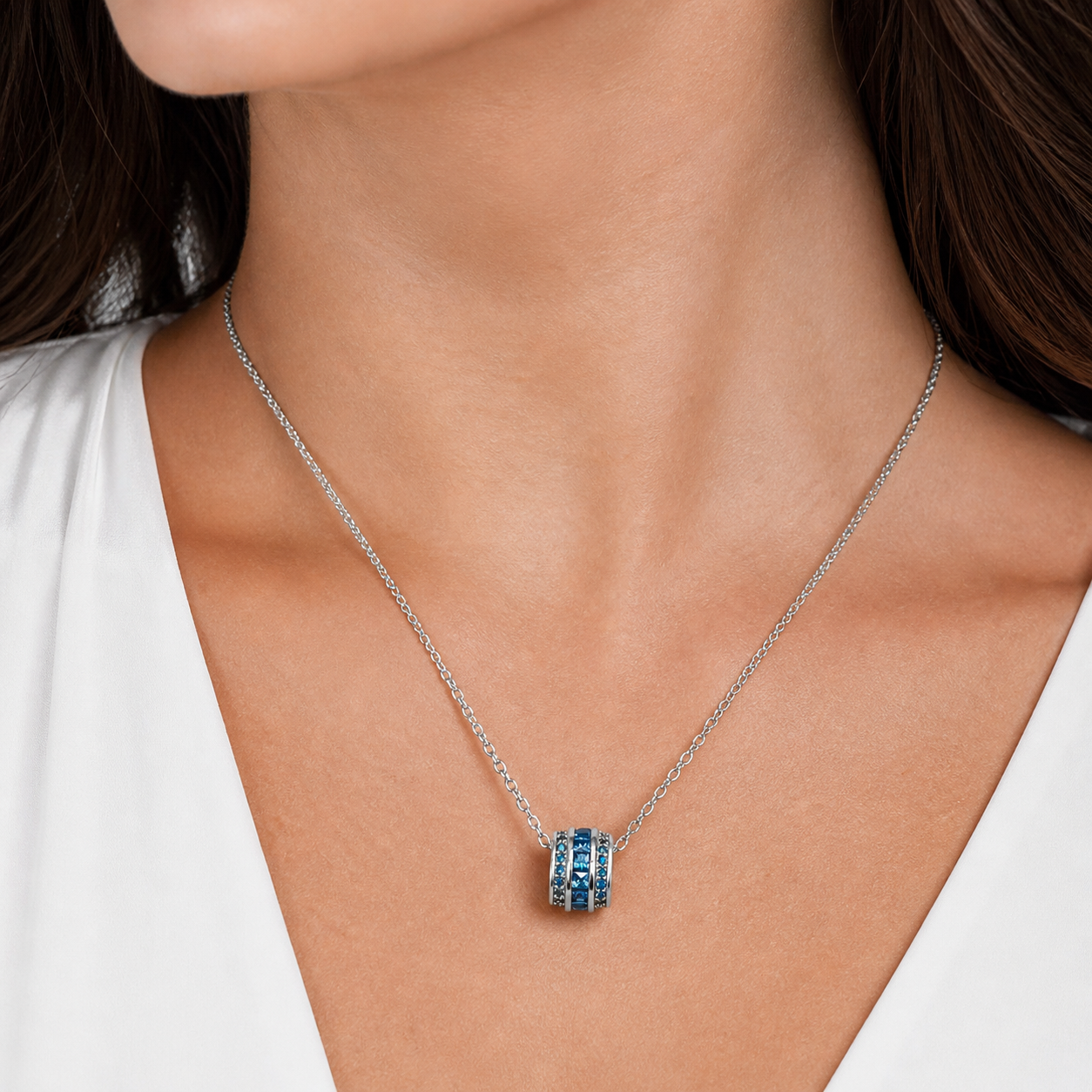 925 Silver Blue Stone Pendant Necklace – Elegant Round Charm Chain