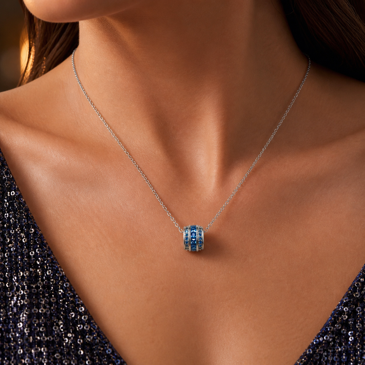 925 Silver Blue Stone Pendant Necklace – Elegant Round Charm Chain