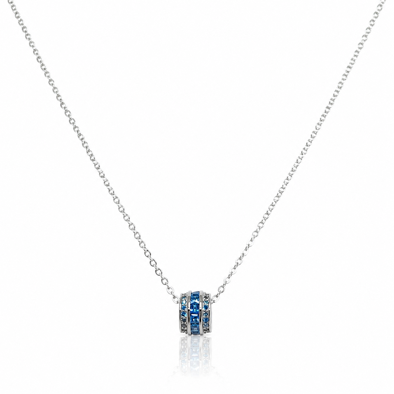 925 Silver Blue Stone Pendant Necklace – Elegant Round Charm Chain