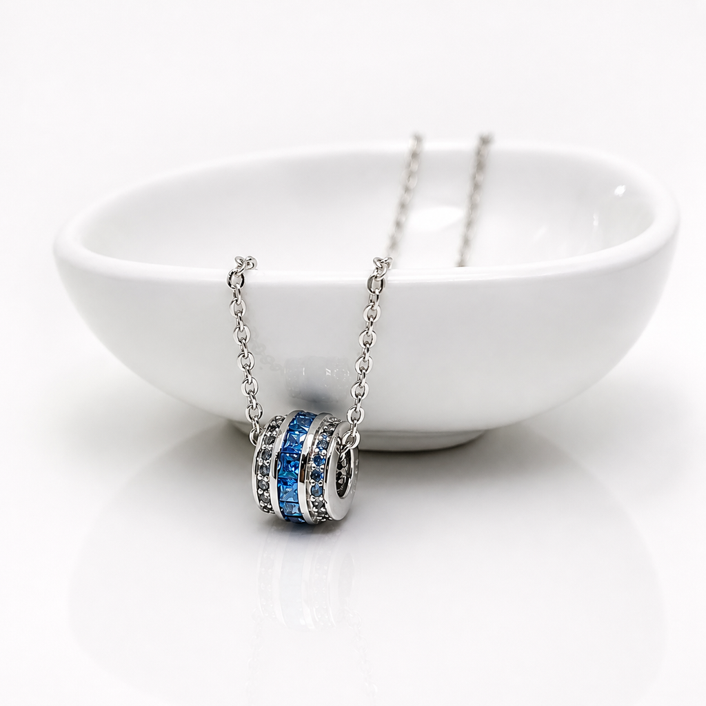 925 Silver Blue Stone Pendant Necklace – Elegant Round Charm Chain