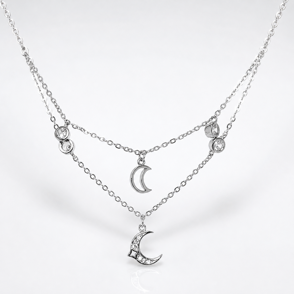 925 Silver Moon Layered Necklace for Women