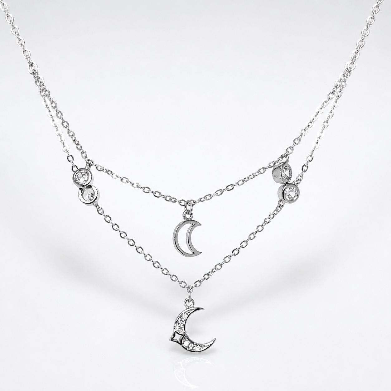 925 Silver Moon Layered Necklace for Women