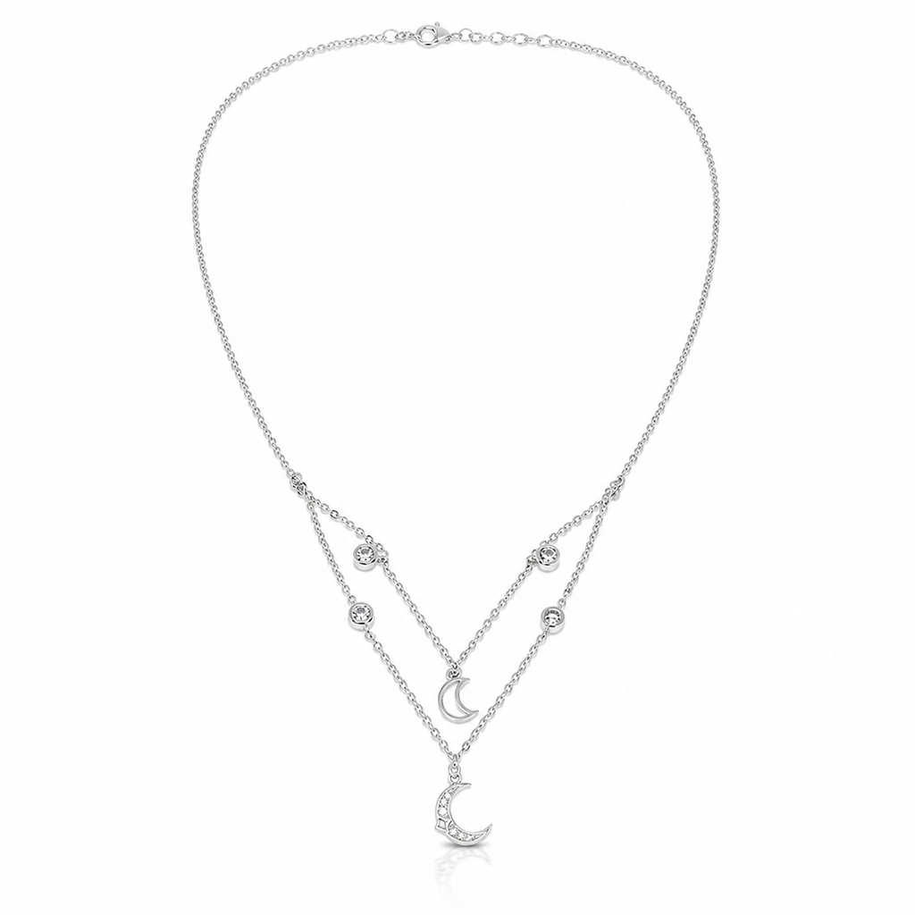925 Silver Moon Layered Necklace for Women