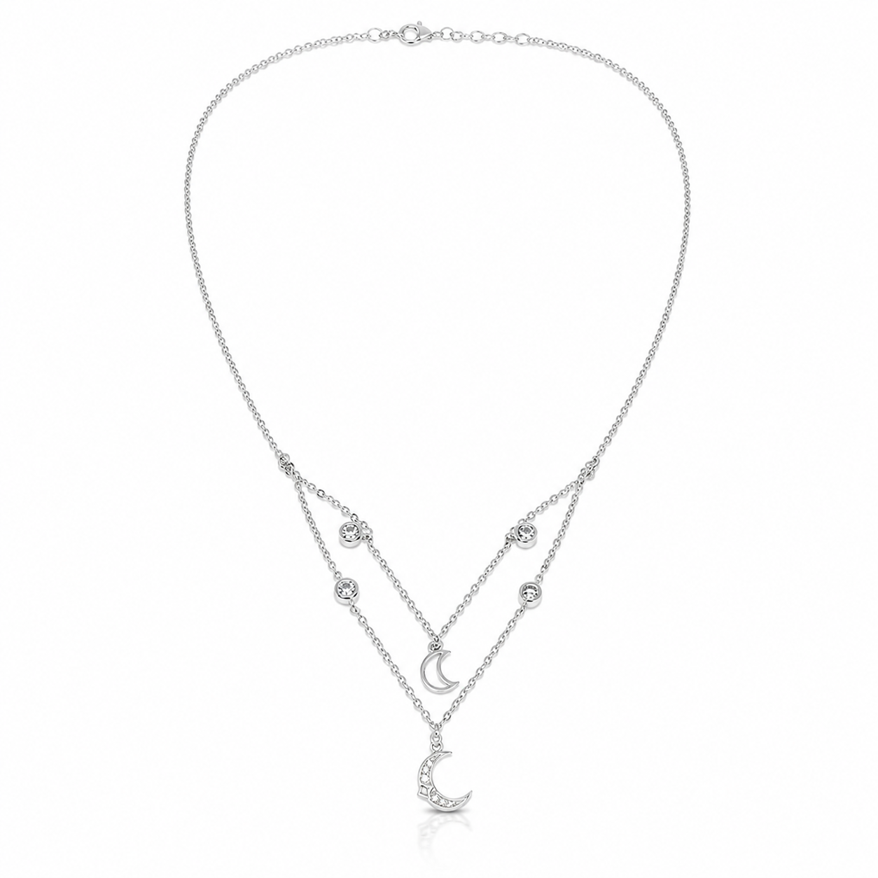 925 Silver Moon Layered Necklace for Women
