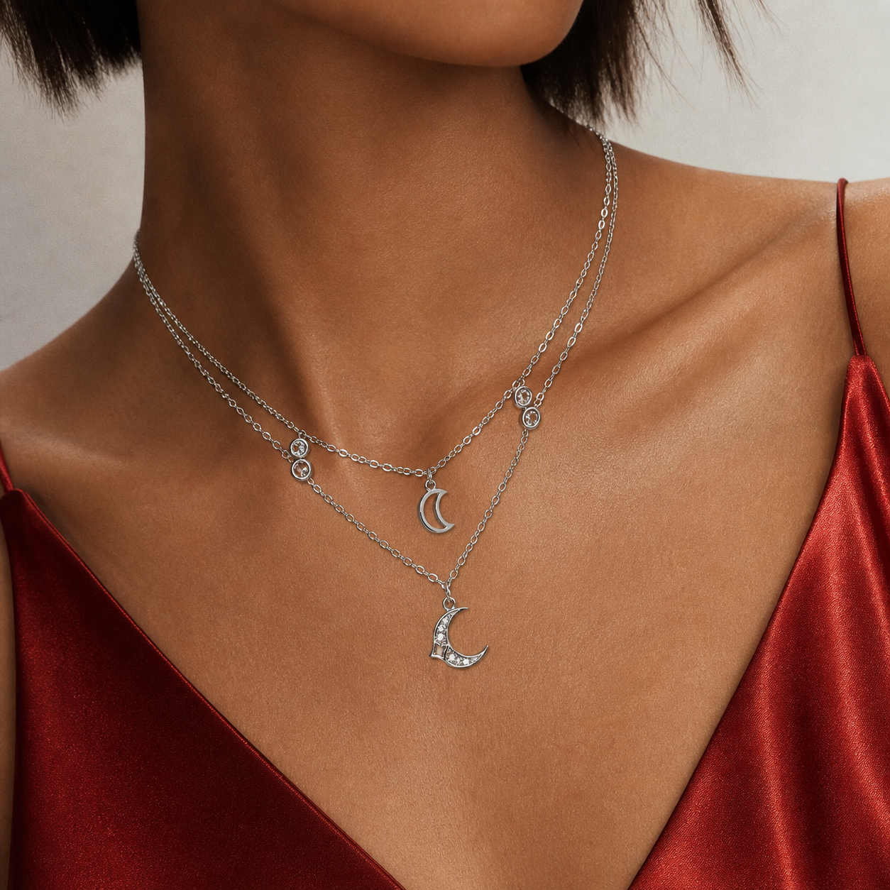 925 Silver Moon Layered Necklace for Women