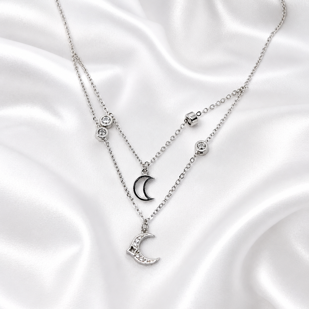 925 Silver Moon Layered Necklace for Women