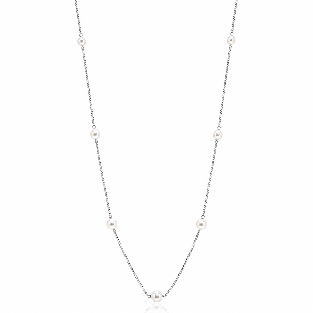 925 Silver Long Pearl Station Necklace