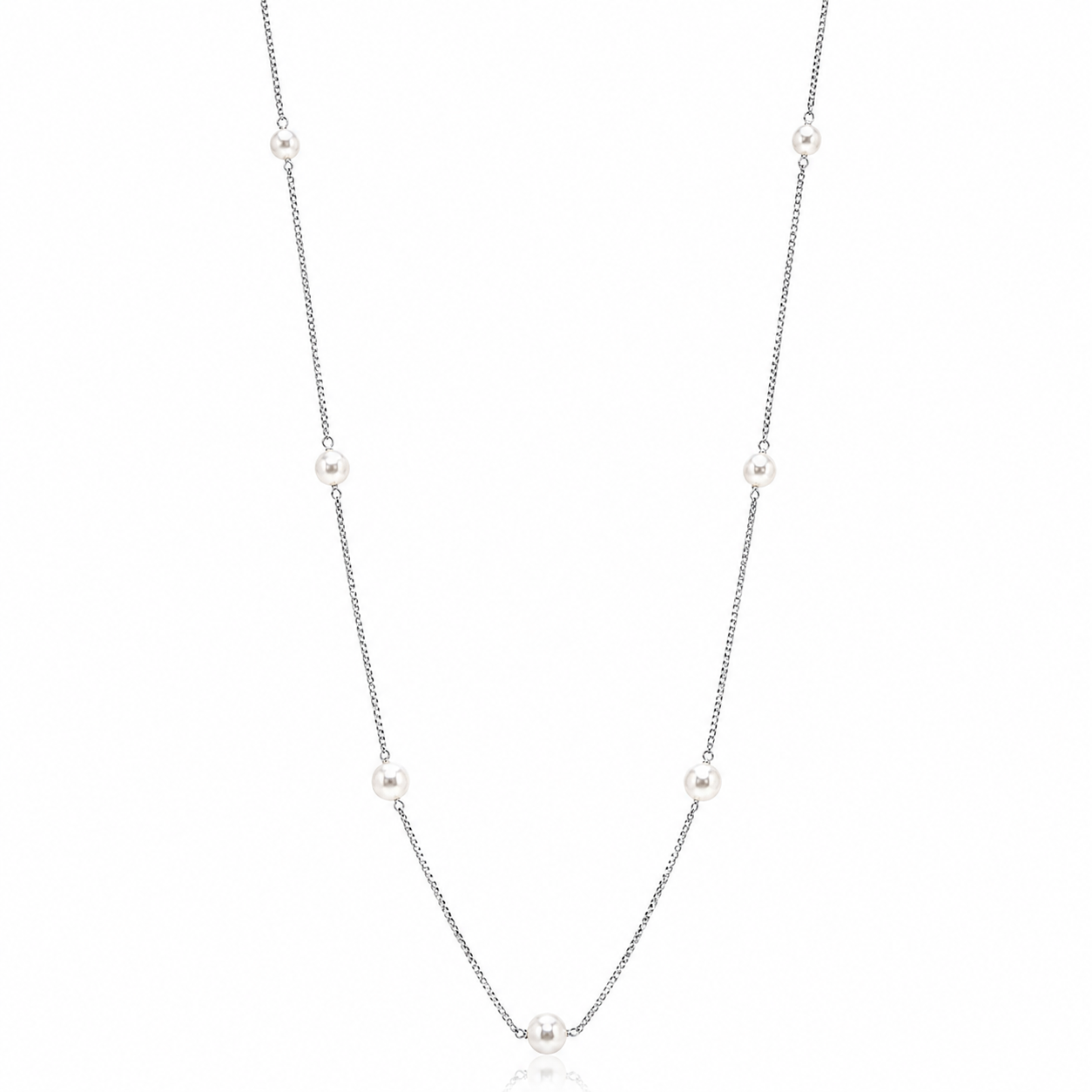 925 Silver Long Pearl Station Necklace