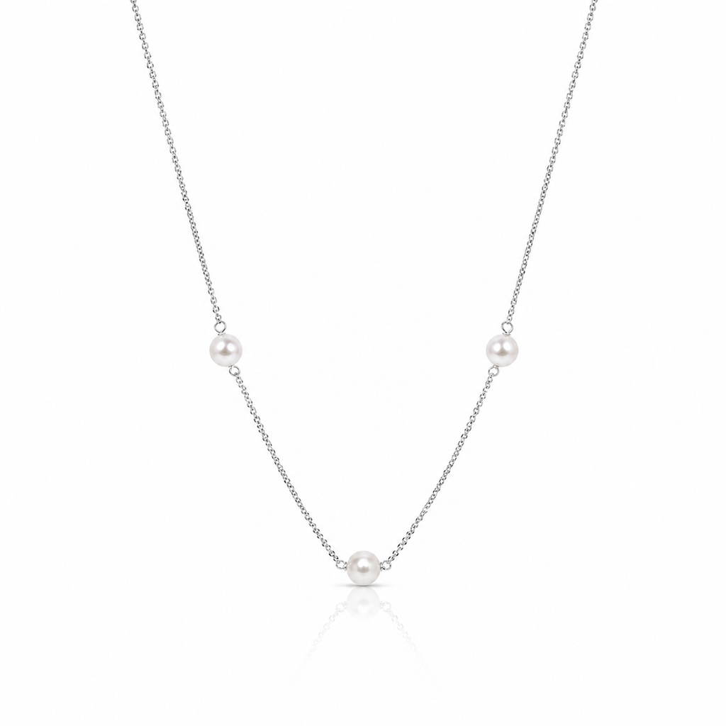 925 Silver Triple Pearl Minimal Necklace