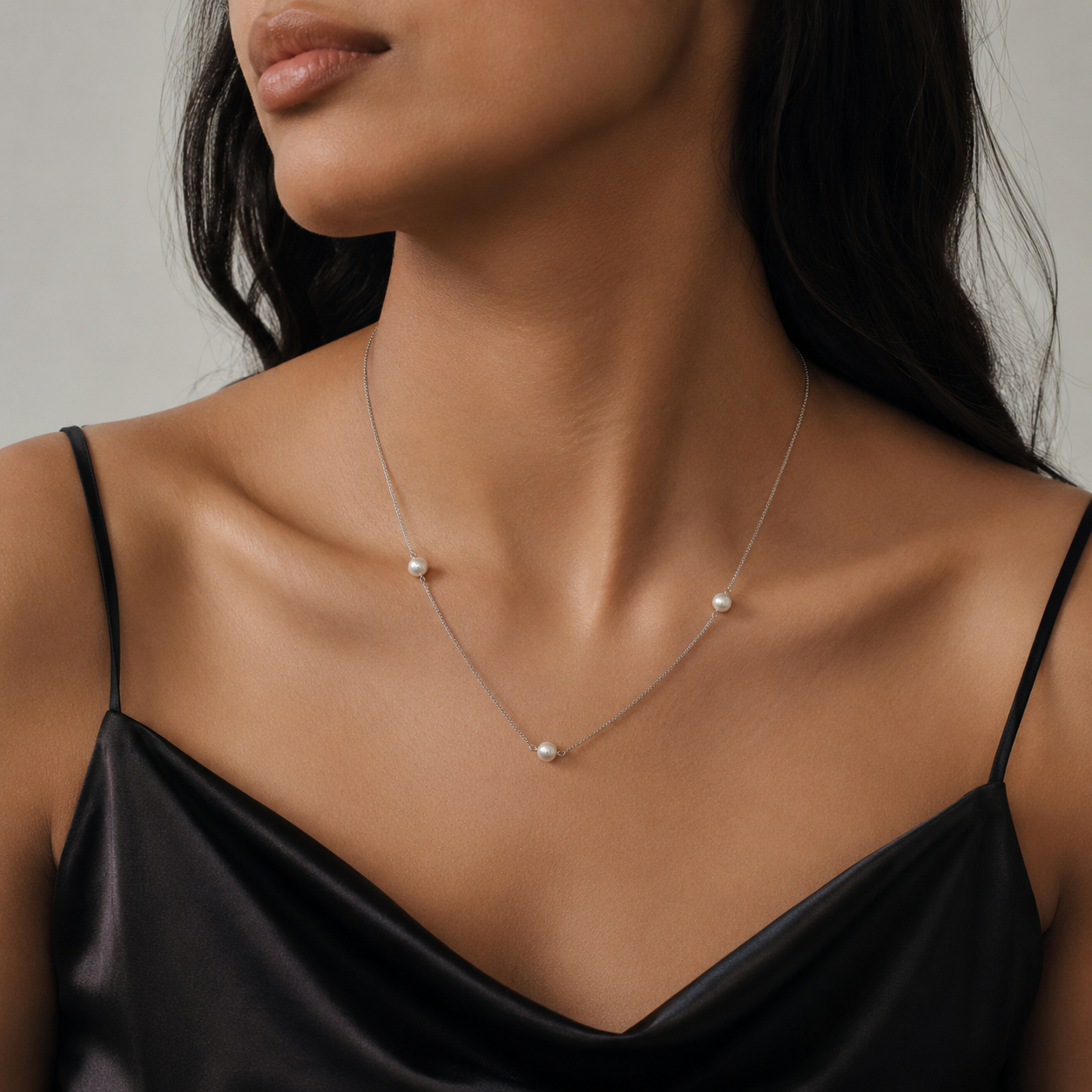925 Silver Triple Pearl Minimal Necklace
