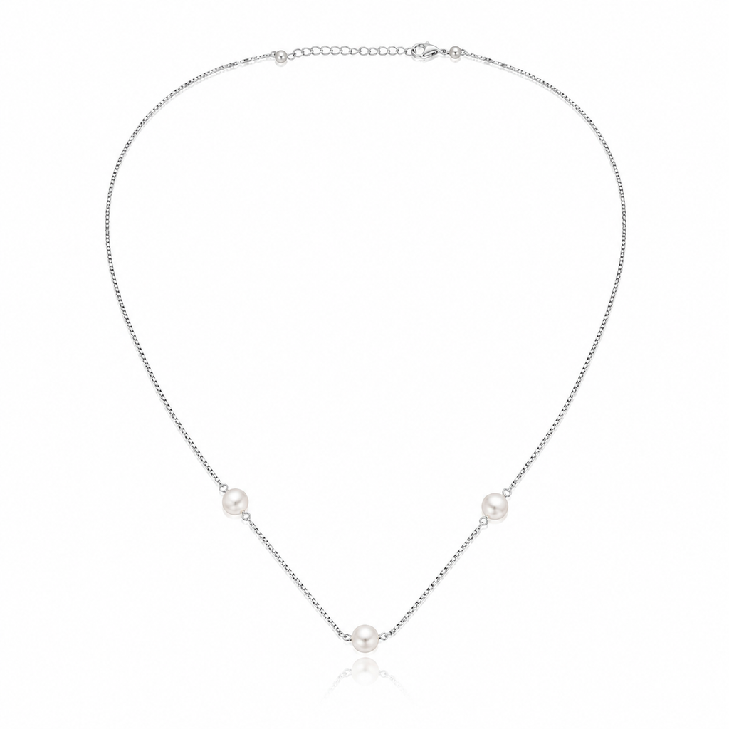 925 Silver Triple Pearl Minimal Necklace