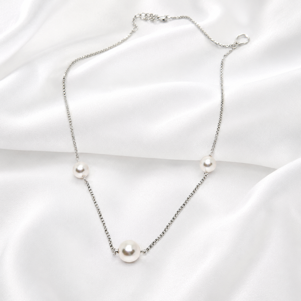 925 Silver Triple Pearl Minimal Necklace
