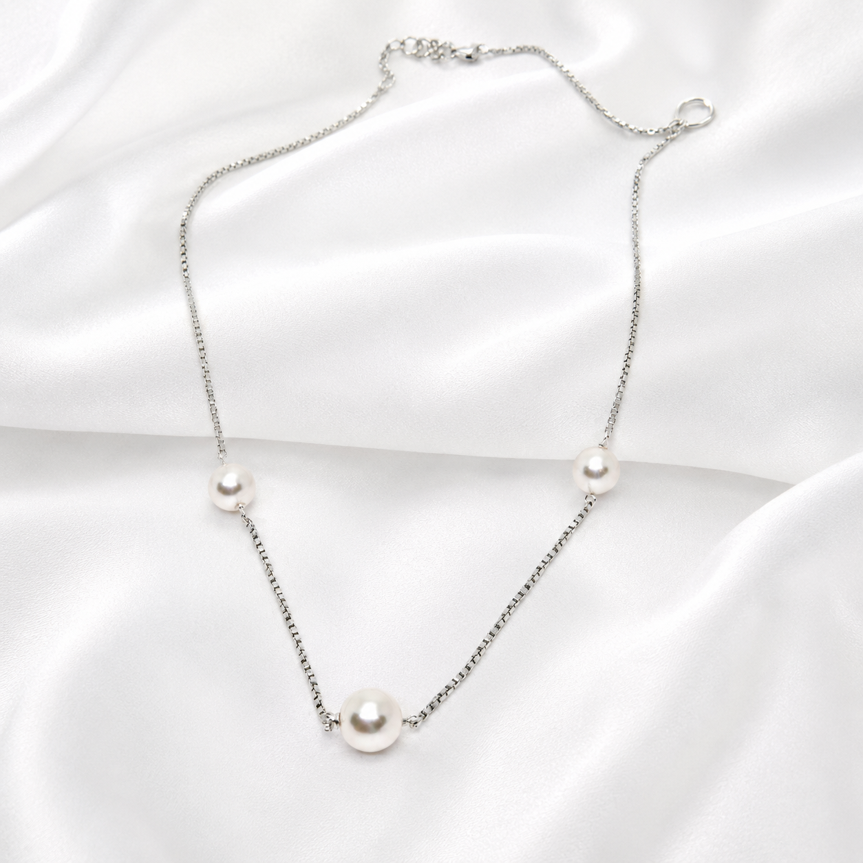 925 Silver Triple Pearl Minimal Necklace