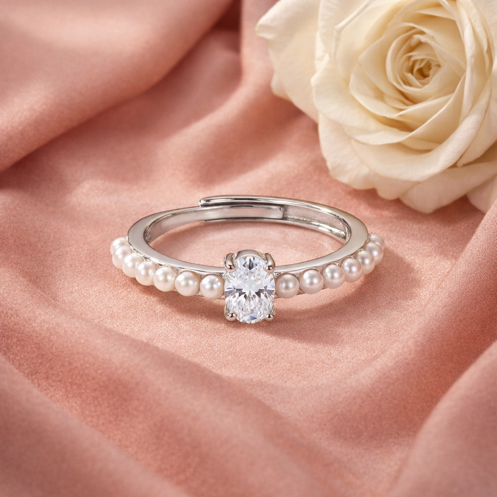 Silver Luna Pearl Ring
