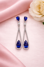 Ocean Drop Blue Diamond Long 925 Silver Earrings - For nights you’ll remember.
