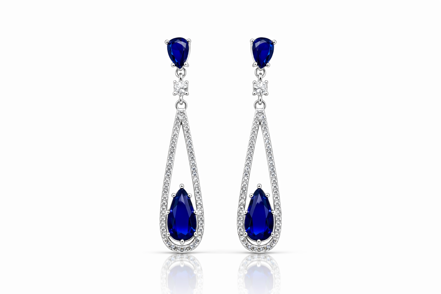 Ocean Drop Blue Diamond Long 925 Silver Earrings - For nights you’ll remember.
