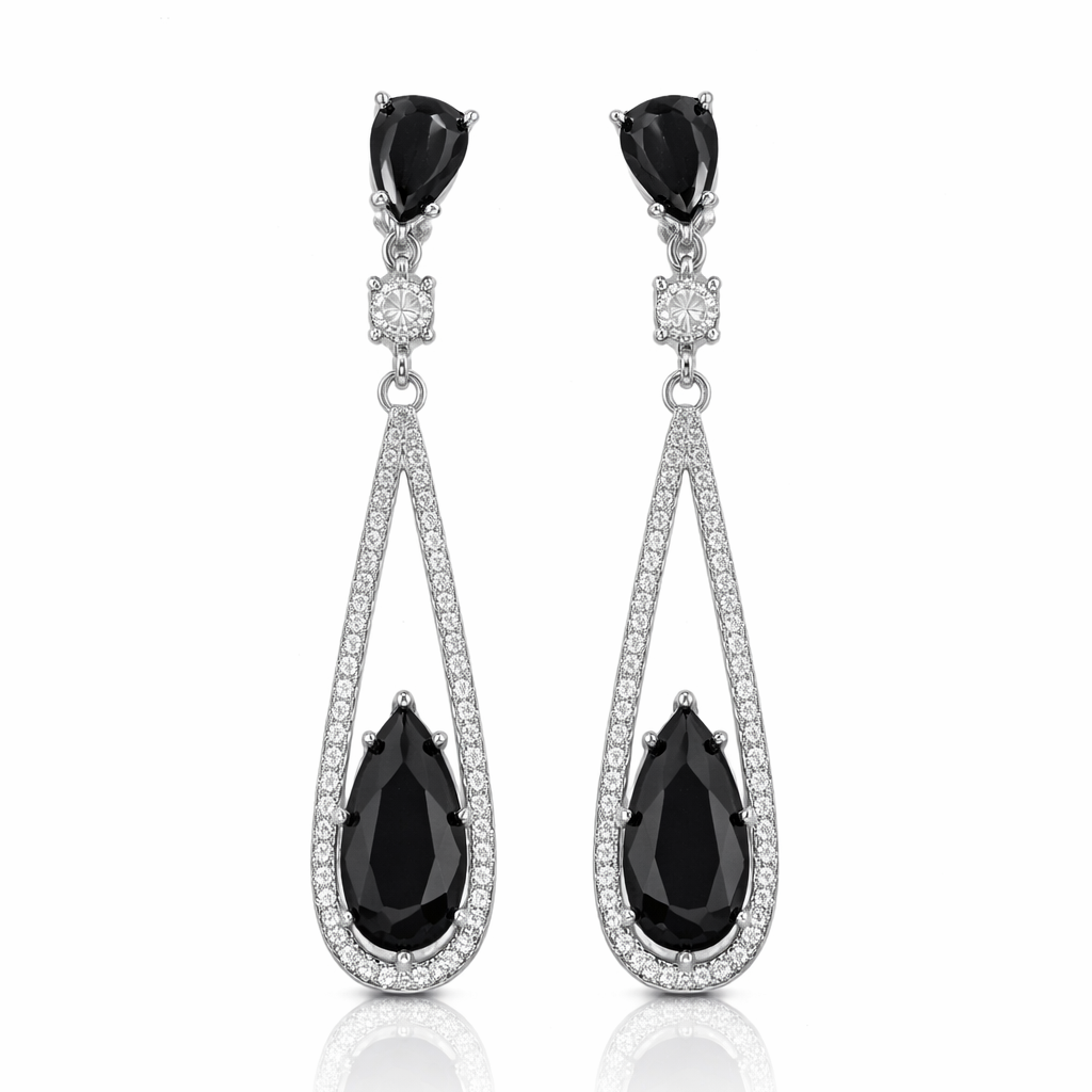 Midnight Noir Black Long Diamond 925 Silver Earrings - Work hard. Shine harder.