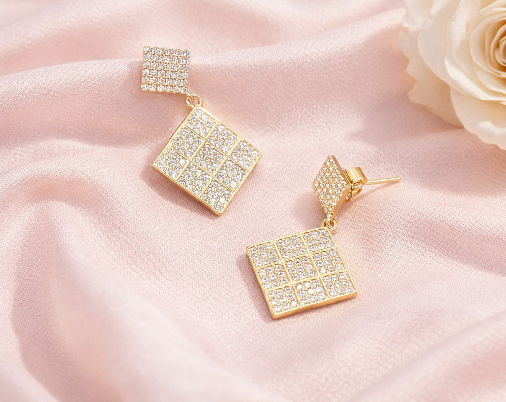 Party Wear Rose Gold Square 925 Silver Earring - Shine differently tonight.