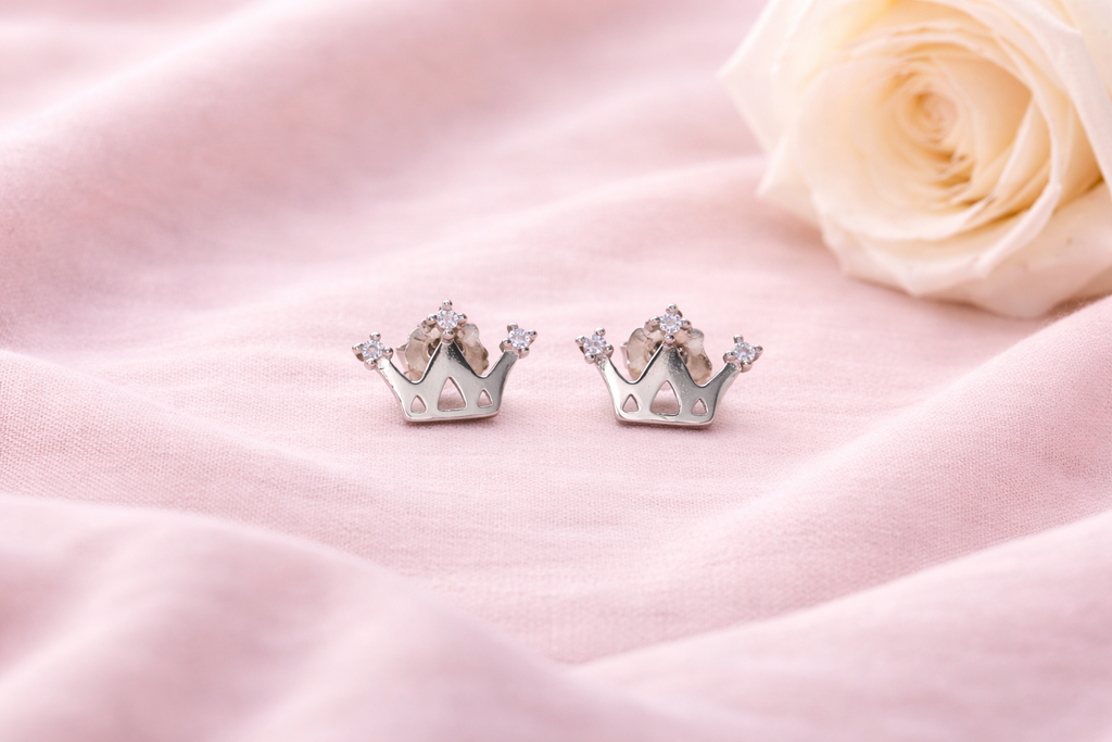 Silver Crown Shape 925 Silver Stud Earrings