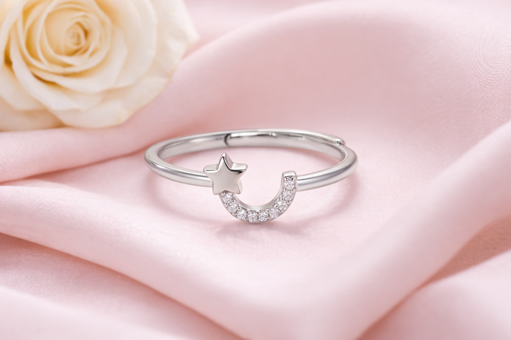 Silver Celestial  Moon & Star Ring