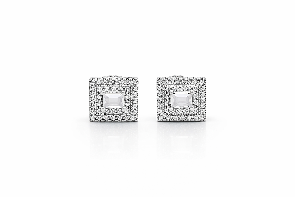 Princess Cut Style Square Stud Earrings - Strength doesn’t need noise.