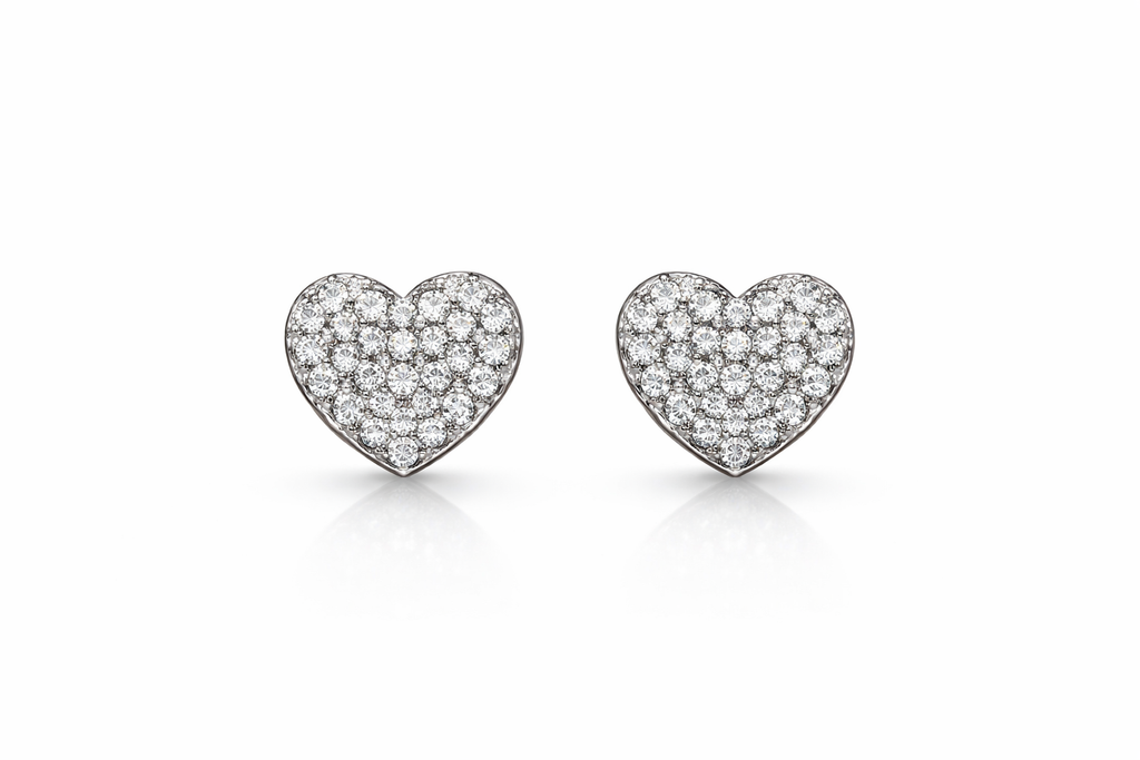 Silver Heart Shape Stud Earrings - Designed to catch the light — and the attention.