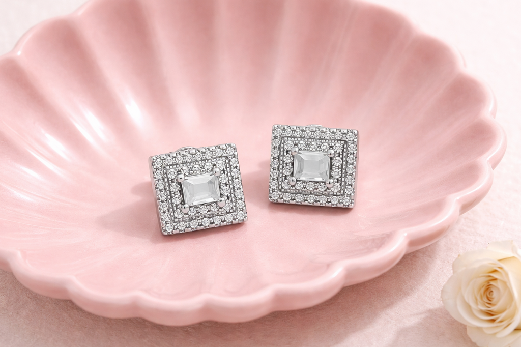 Princess Cut Style Square Stud Earrings - Strength doesn’t need noise.