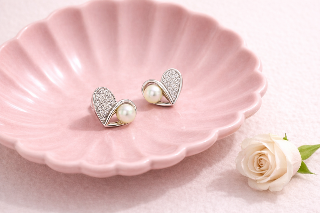 Silver Heart Shape Pearl Stud Earrings - Celebrate yourself, Loudly.