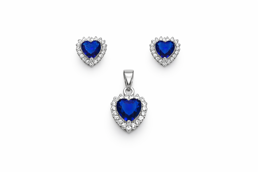 Luxury Finish Blue Heart Diamond Silver Pendant Set - Made for everyday confidence.