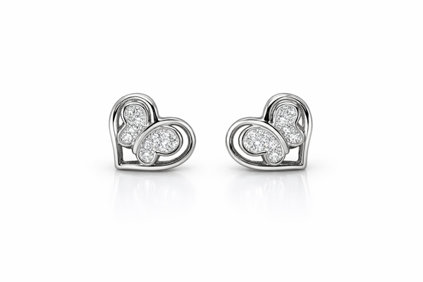 Silver Heart and Butterfly Everyday Stud Earrings - Designed to catch the light — and the attention.